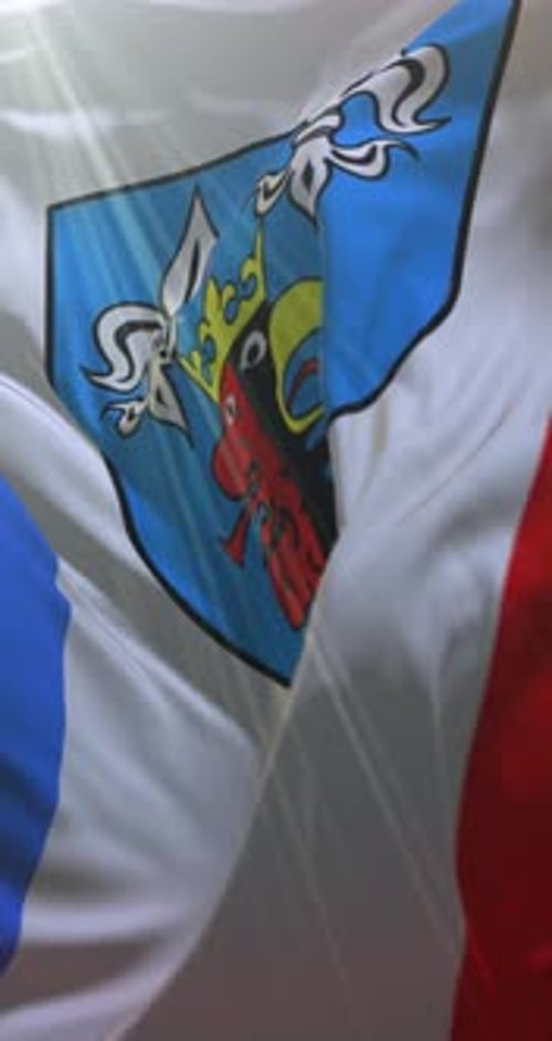 Realistic Waving National Flag with Heraldic Emblem