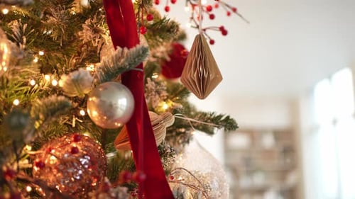Decorated Christmas Tree with Ornaments and Lights
