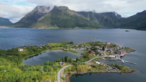 Camping in Sildpollness, Austnesfjorden, Lofoten Islands, Norway - Aerial 4k