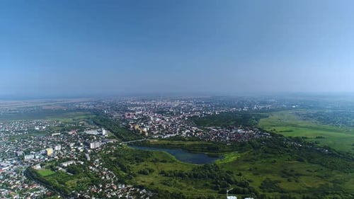 Aerial View of Ukraine A Modern Ukrainian City with a River and Nature