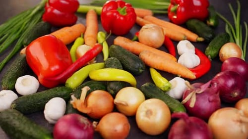 Fresh Vegetables with Chilies Added to Pile