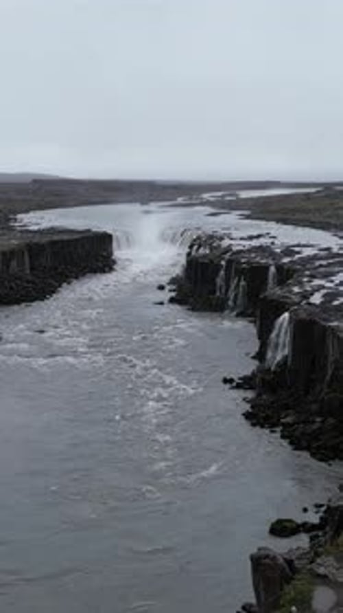 Majestic Aerial View of Godafoss Waterfall in Iceland