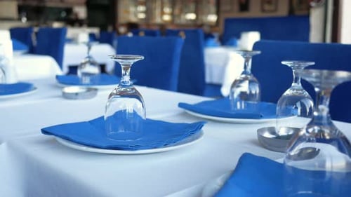 Served and Decorated Round Festive Table in a Restaurant