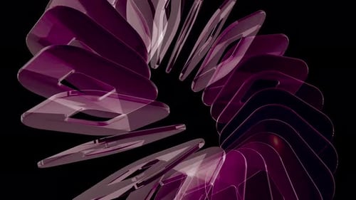 Seamless loop of abstract 3d magenta purple glass rotation with glowing reflections
