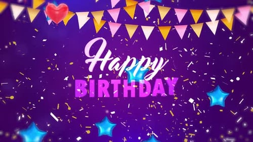Animated Happy Birthday Greeting with Confetti and Balloons