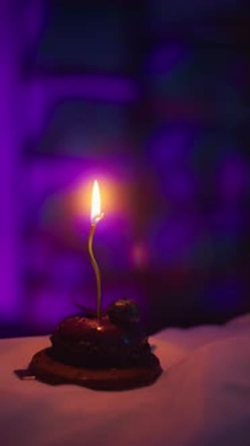 Chocolate Dessert Cake with Lit Birthday Candle