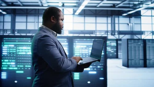 Technician in Data Center Running System Diagnostic Tests