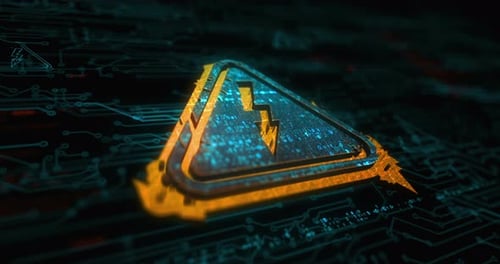 Futuristic Digital Warning Sign on Circuit Board Animation