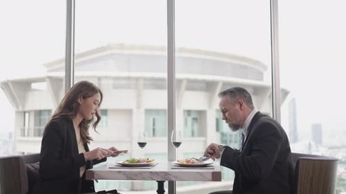 Businessperson take a meal at the hotel.