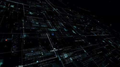 Blue data matrix simulation digital line and grid perspective technology with futuristic HUD screen