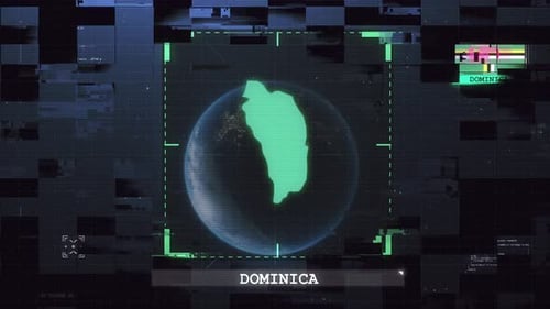 Dominica Map Reveal with Futuristic Glitch UI