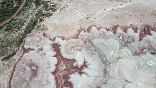 Strange Rocky Layered Hills in Scenic Utah Desert National Park USA, Top Down Aerial View