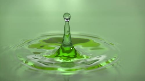 Beautiful Closeup Splash of Green Serum Drop in Slow Motion Cosmetic Essence Serum Falling in Slow