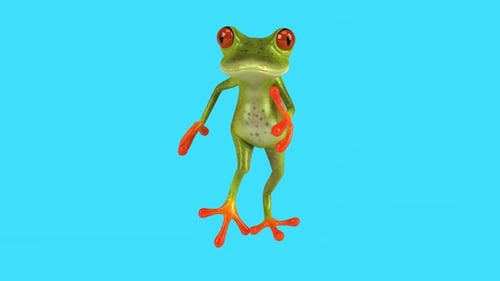Fun 3D cartoon frog running (with alpha channel)