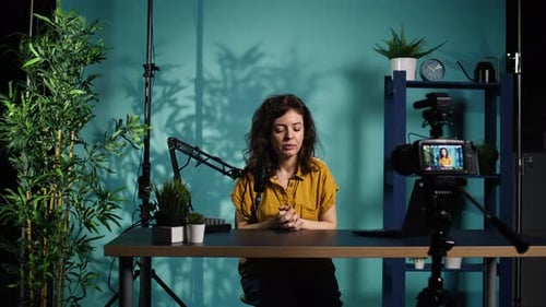 Content Creator Using Professional Camera to Shoot Intro for Vlog Channel