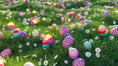Spring Meadow With Easter Eggs 4K