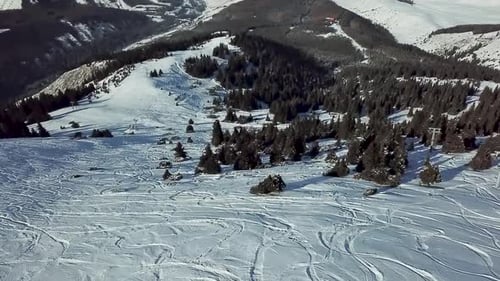 Skiing people in the resort