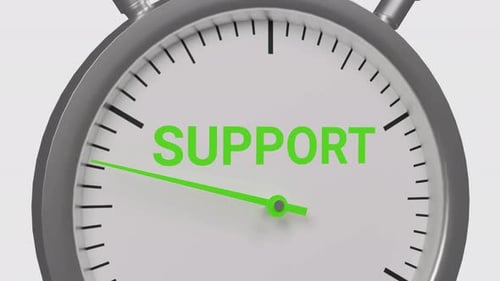 Modern 3D Stopwatch Animation with Green Support Text