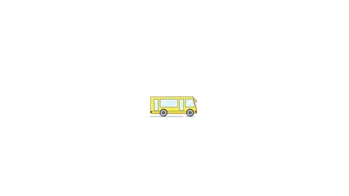 Animated Yellow Bus Moving Icon Flat Design