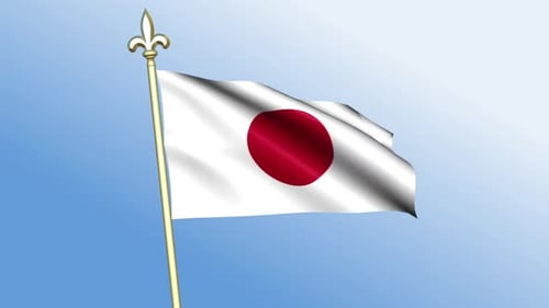 Japan Flag Waving on Golden Pole Animation Loop
