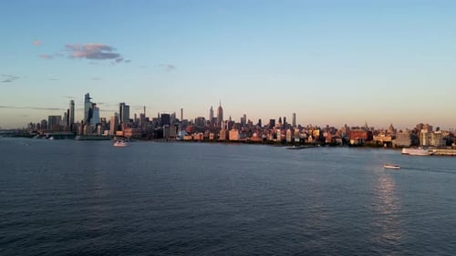 Sunset in City That Never Sleeps, New York City Midtown Aerial Panorama
