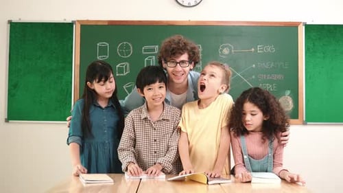 Students and Teacher Smiling in Classroom Learning