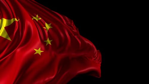 Realistic Waving Flag of China on Black Background