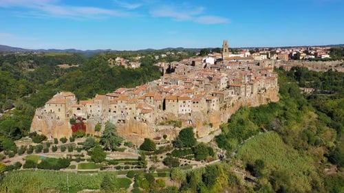 Medieval Pitigliano town over tuff rocks in province of Grosseto, Tuscany, Italy. Pitigliano is a sm