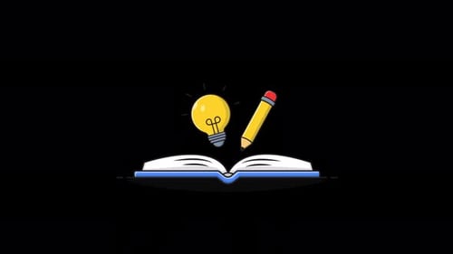 Animated Education Concept with Book Lightbulb and Pencil