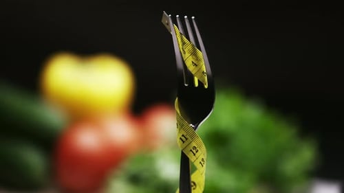 Fork with Measuring Tape and Vegetables