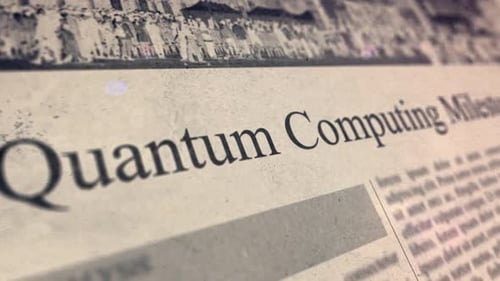 Quantum Computing Headline Glitch Reveal on Vintage Newspaper