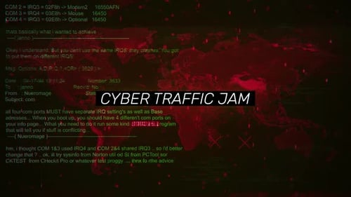 Cyber Traffic Jam Warning Text On Hacking Background Screen