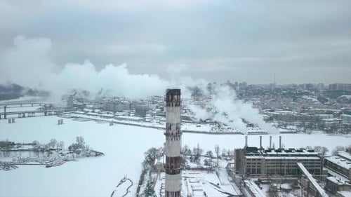 Flight Over the Industrial Zone to the Pipe of the Heat Power Network with a Loading Dock with