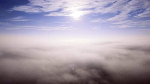 Aerial Drone View Flight Over Fog