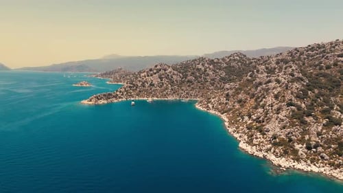 Aerial View of Turquoise Coastline and Bays