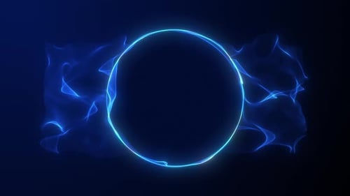 Blue sphere made of particles and waves emits energy, spherical ball or magic circle, plasma explosi