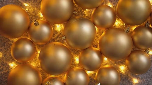 Golden Christmas Ornaments and Fairy Lights