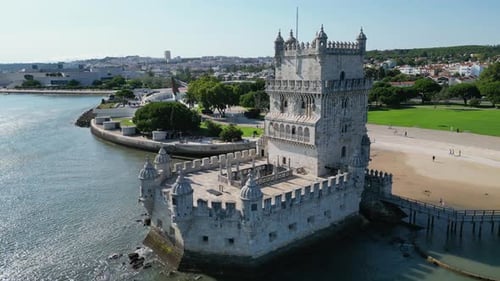 Belem Tower in Lisbon, Portugal, aerial view