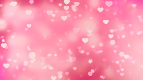 Pink Background with Floating Hearts and Bokeh Lights