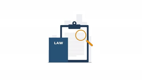 Flat Animation of Law Book and Magnifying Glass Reviewing Document