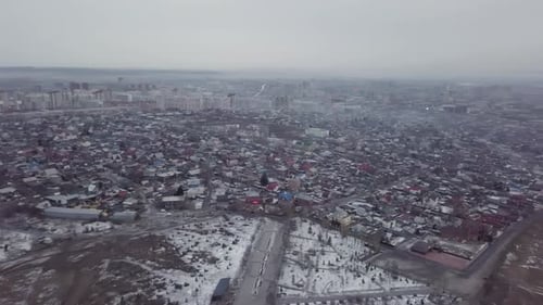 Aerial View of Cityscape in Winter