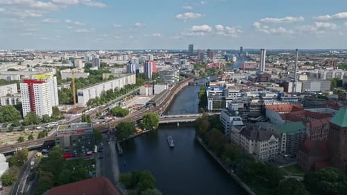 Aerial view of residential buildings on the bank of spree river , Berlin