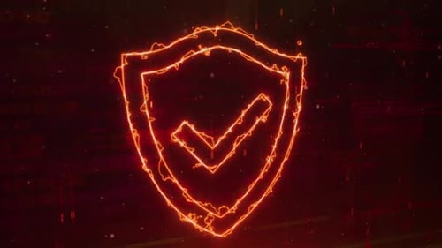 Sicherheitshologramm-Logo auf abstraktem Netzwerktechnologie-Hintergrund Digital 02