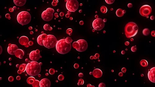 Closeup View Of Blood And Red Blood Cell Floating Animation On Black Background. Red Blood Cell Mo