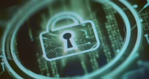 Futuristic Digital Padlock Icon with Data Stream Animation