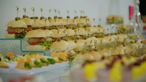 Close Up View Banquet Table with Appetisers Catering in Restaurant