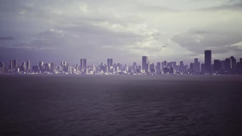 Miami Skyline Twilight Vast Skyline of Miami at Sunset Over Tranquil Bay