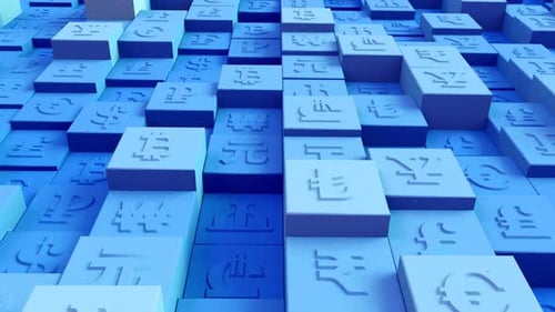Global Currency Abstract 3D Cube Geometric Background Blue