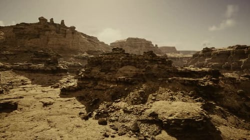 Flying Through Arid Desert Landscape