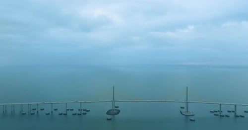 Sunshine Skyway Bridge Aerial view at sunrise